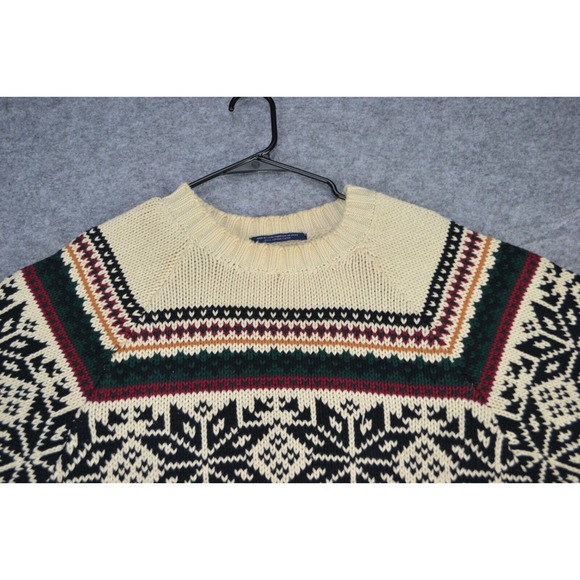 Vintage Tommy Hilfiger Sweater Mens L Ivory Cable Knit Cotton Crewneck Snowflake - Picture 5 of 14